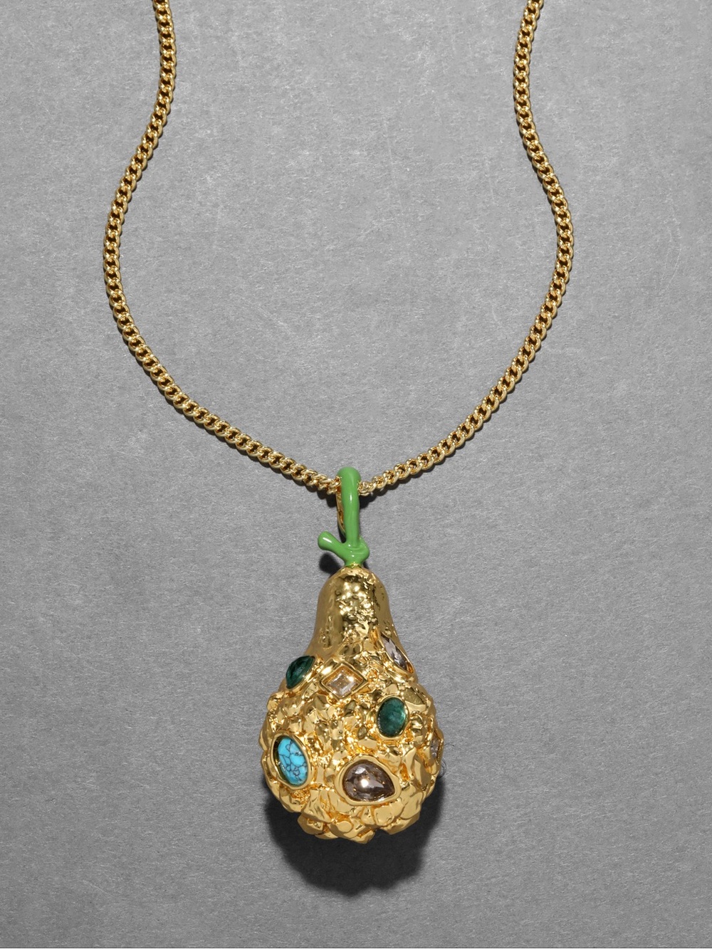 ALEXIS BITTAR • Brut Gold Jewel Studded Pear Pendant Necklace